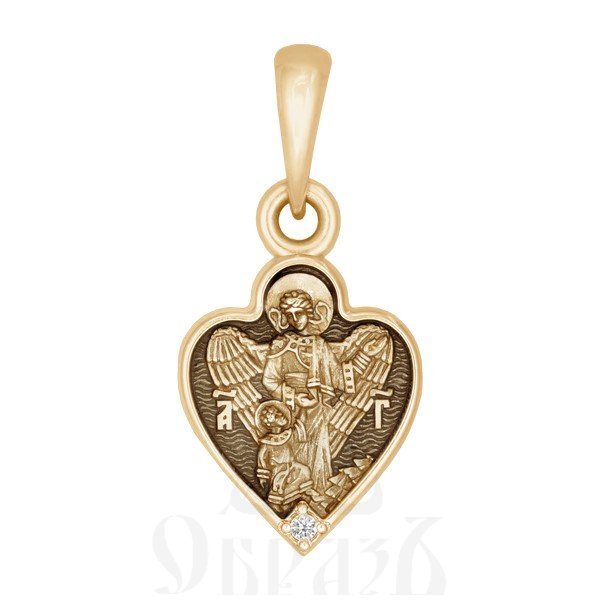 образок «ангел хранитель», золото 585 проба желтое с бриллиантом (арт. 202.619)